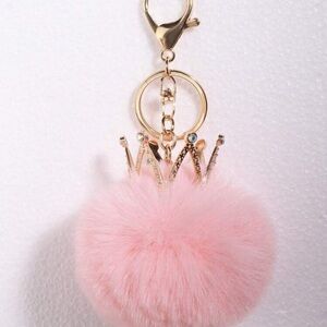 Pink Pom Pom Bag Charm with Crown​